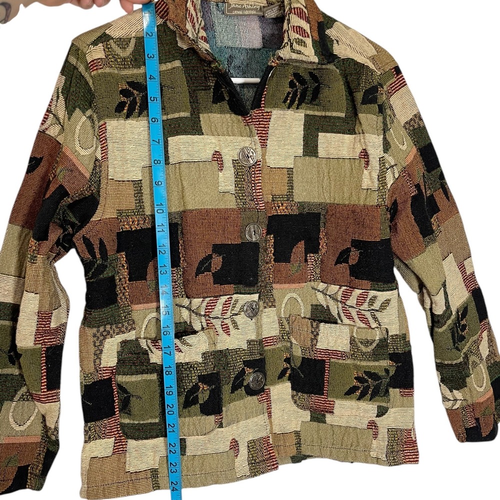 Jane Ashley L Green Tapestry Jacket Patchwork Button Front Earthcore Art Teacher